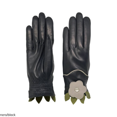 Vera Pelle Guanti velluto morbido nero-elegante con bottoni decorata 
